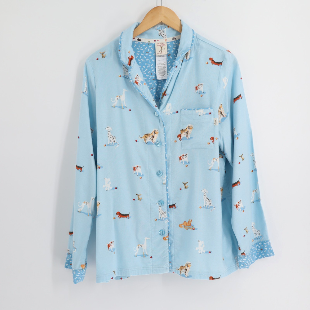 Munki Munki Sz M Norch Collar Dogs & Bones Flannel Pajama Top Long Sleeve Cozy